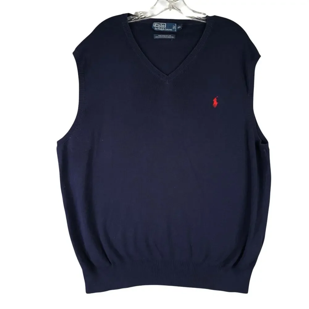 Vintage Polo Ralph Lauren Sweater Vest Men’s Size XXL Navy Blue Pima Cotton
